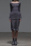 marc le bihan gray purple stretch long sleeve dress 21911